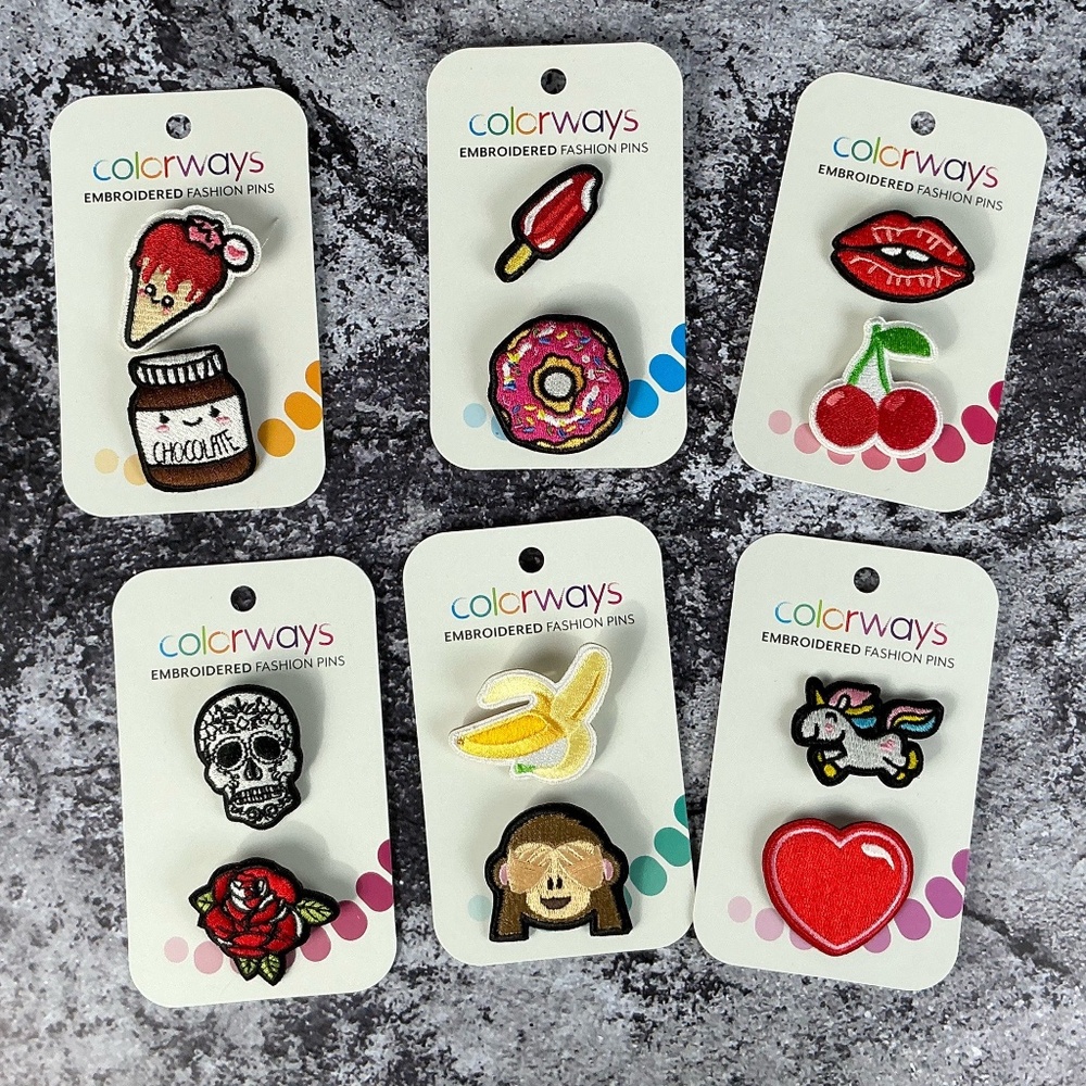 Lot of 12 Adorable Embroidered Pin-back Buttons